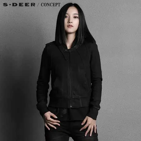 【买3免1】sdeer圣迪奥 女装机车廓形帅气圆领外套S15382202图片