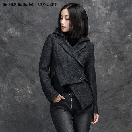 sdeer圣迪奥女装冬装设计感连帽平驳领短款外套S15482239图片