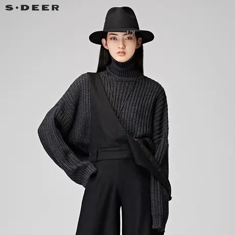sdeer圣迪奥女装时尚潮流做旧破洞高领短款针织衫S17483577图片