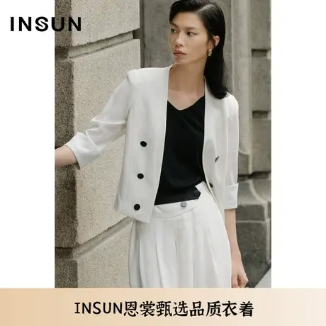 INSUN恩裳夏季无领利落线条感醋酸外套短款商品大图