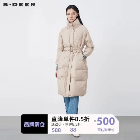 sdeer圣迪奥女装时尚高领收腰茧型长款羽绒服S21462490图片