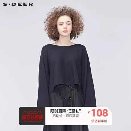 sdeer圣迪奥休闲极简圆领飘带前短后长摆蝙蝠袖针织衫S19183534图片
