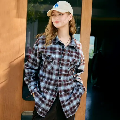 a02精致字母刺绣经典格子设计长袖外套2025春季休闲百搭女式衬衫商品大图