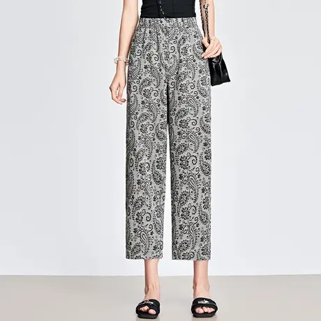 2025新款夏季松紧腰九分哈伦裤女薄款显瘦时尚印花小直筒休闲裤子商品大图