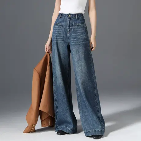 高腰大阔腿牛仔裤女2025春秋新款宽松显瘦微喇直筒喇叭裤拖地长裤图片