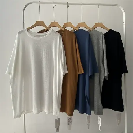 纯色雪花棉韩版大版慵懒半袖薄款t恤女夏款新款设计宽松百搭上衣商品大图