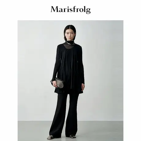 【松弛裤装】玛丝菲尔秋黑色丈根腰头复古修身微喇长裤商品大图