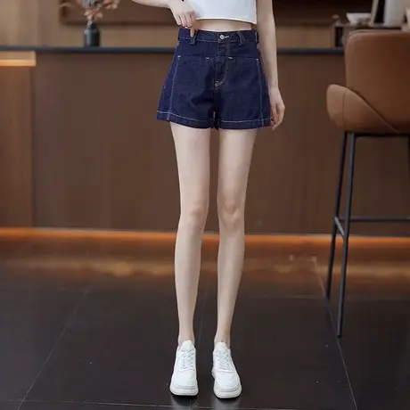 水洗棉A字牛仔短裤女夏季薄款窄版直筒裤高腰显瘦休闲百搭三分裤商品大图