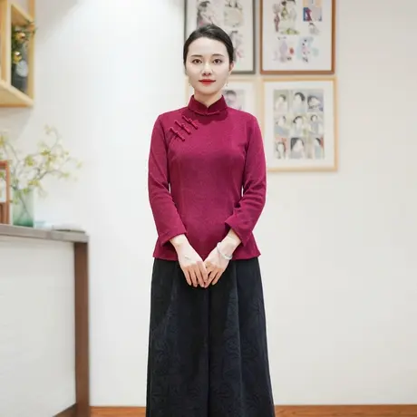 筠雅秋冬新款中国风唐装上衣修身显瘦气质年轻款新中式女装24J435商品大图