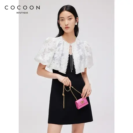 COCOON商场同款气质两件套连衣裙女2023春新款设计感小个子收腰裙图片