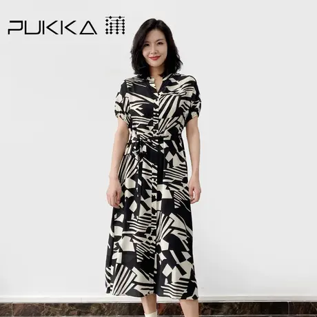 蒲PUKKA 真丝印花连衣裙夏季新款法式度假腰带显瘦桑蚕丝裙子商品大图