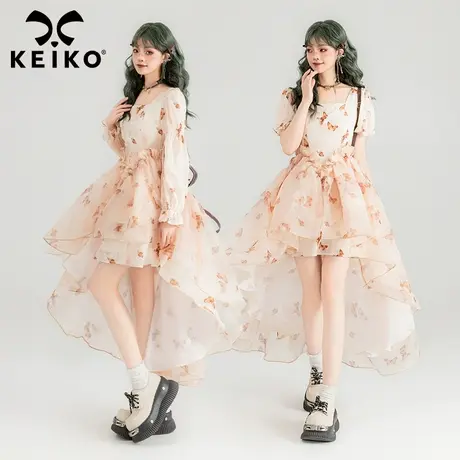 [两穿 裙摆可解] 仙灵碎花方领连衣裙2025春季法式度假拖尾公主裙商品大图