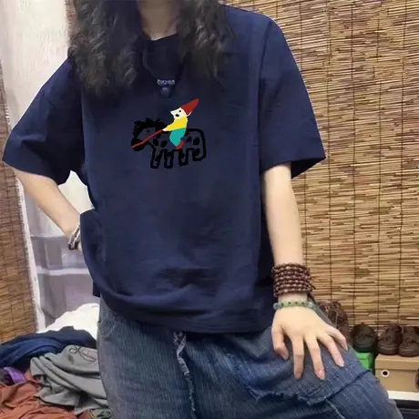 大码卡通短袖T恤女oversize美式高街宽松多巴胺半袖胖mm上衣ins潮图片