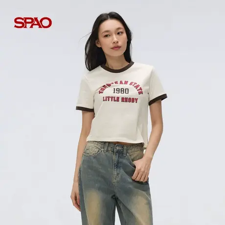 【U先测评】SPAO韩国同款2025年新品撞色简约字母印花圆领短袖T恤图片