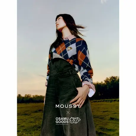 MOUSSYx 原田治 夏季新品LOGO刺绣背带牛仔裤女028HAZ30-1561商品大图