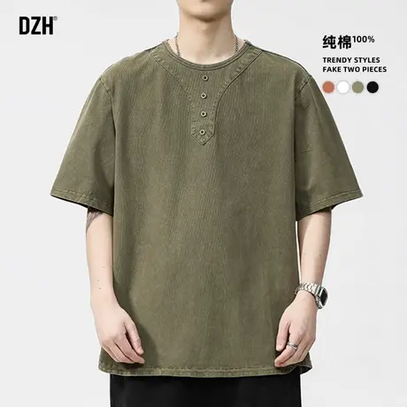 男生高级感痞帅纯棉短袖t恤男2025夏季新款美式潮流上衣半袖男款商品大图