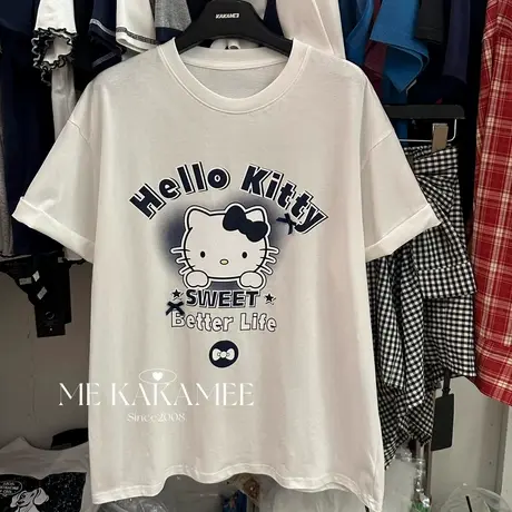 韩国东大门2025夏季新款甜美减龄Kt猫卡通印花宽松短袖T恤女上衣商品大图