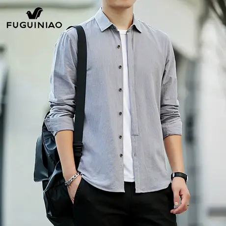 富贵鸟纯棉长袖衬衫男士夏季2025年新款百搭寸衫休闲衬衣外套男装图片
