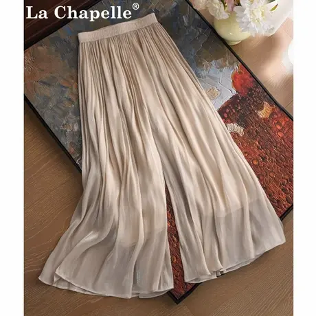 拉夏贝尔香槟色八分阔腿裤女夏薄款2025新款休闲裙裤九分琉璃甩裤商品大图