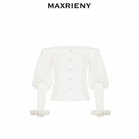【奥莱】MAXRIENY一字肩吊带雪纺衫秋季上衣女泡泡袖图片