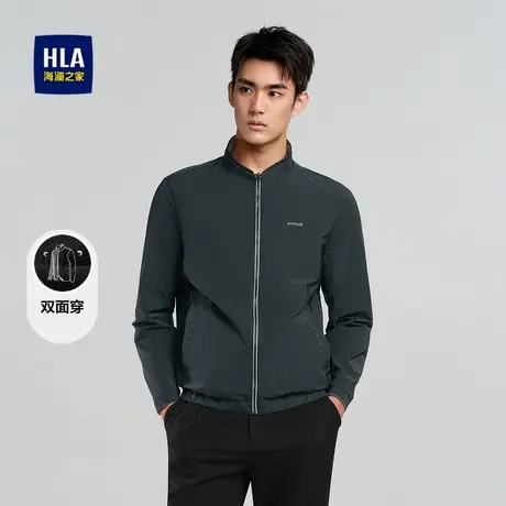 HLA/海澜之家时尚双面穿夹克秋冬字母印花经典立领硅胶小标外套男商品大图