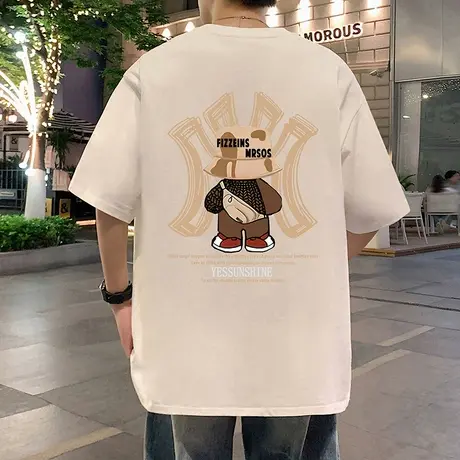 重磅纯棉短袖T恤男夏季2025新款圆领宽松半袖港风透气休闲体恤衫商品大图