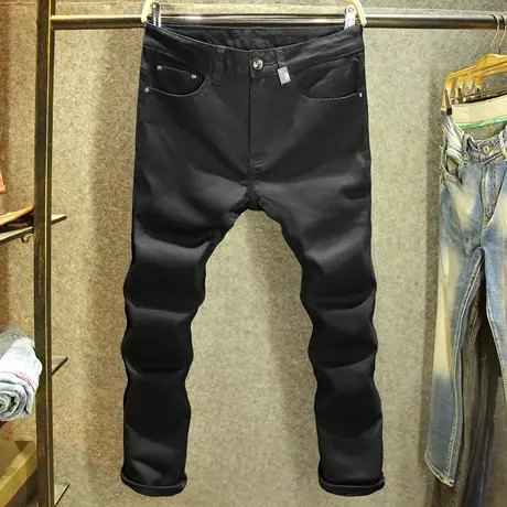 高端黑色百搭牛仔裤男款潮牌修身小脚裤欧洲站夏季时尚潮流长裤子商品大图