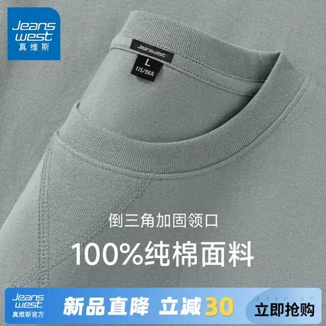 GV真维斯男士t恤春秋季宽松圆领纯色休闲上衣男重磅纯棉透气长袖A图片