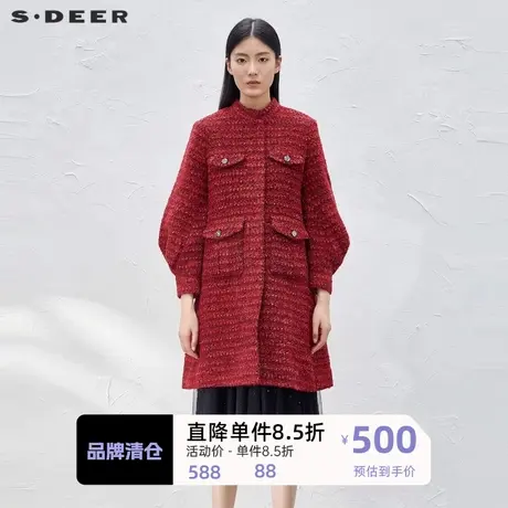 sdeer圣迪奥女装小香风立领泡泡袖长款羽绒服S224Z2428图片