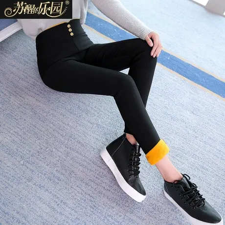 黑裤子女新款冬季韩版修身显瘦气质加绒潮保暖休闲长款商品大图