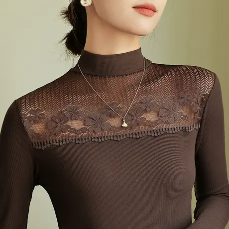 五公主半高领蕾丝打底衫秋冬新款妈妈洋气小衫内搭外穿减龄上衣薄商品大图