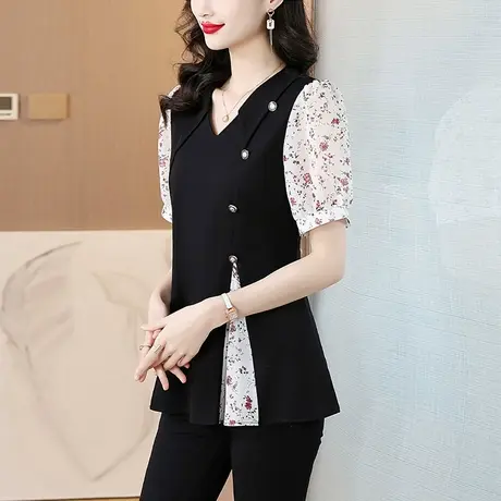 碎花雪纺衬衫女2025夏季新款洋气妈妈装大码胖MM宽松遮肚子小衫女商品大图