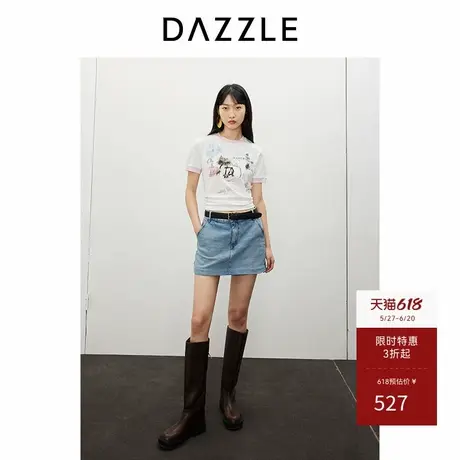 DAZZLE地素奥莱 T恤春夏女装手工涂鸦拼接上衣商品大图