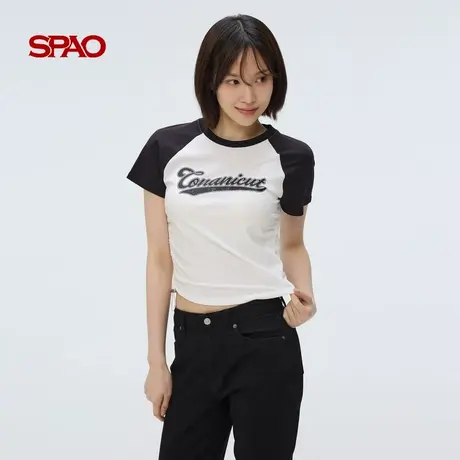 【U先测评】SPAO韩国同款2025年夏季新品字母印花T恤SPRPF25G50图片