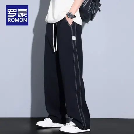 罗蒙男士休闲裤夏季薄款2025新款宽松直筒阔腿弹力百搭透气长裤男图片