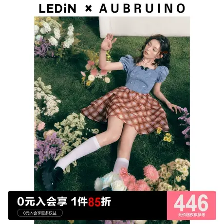 LEDIN×AUBRUINO设计师联名款 乐町牛仔拼接连衣裙23夏甜美公主裙图片