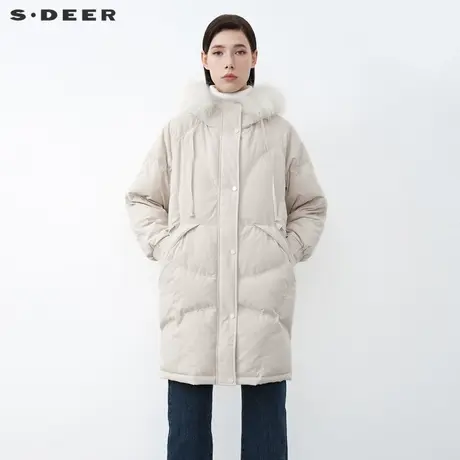 sdeer圣迪奥2021冬装新款学院风毛领连帽拼接长款羽绒服S21462438🎻商品大图