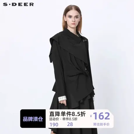 sdeer圣迪奥女装不规则翻领拼接堆叠格纹长袖衬衫S21380512❌商品大图