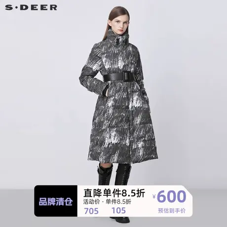 sdeer圣迪奥女装高领抽绳撞色字母涂鸦收腰长款羽绒服S21482421🥀商品大图