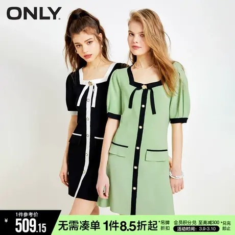 ONLY冬季休闲复古方领泡泡袖短款连衣裙女|123146016商品大图