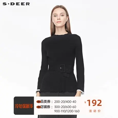 sdeer 🔕圣迪奥 🔖女装圆领肌理不规则撞色喇叭袖收腰针织S194835K5商品大图