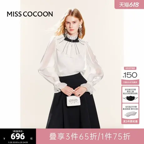 可可尼cocoon法式宫廷风蕾丝雪纺衫2025夏季新款蝴蝶结白色衬衣女图片