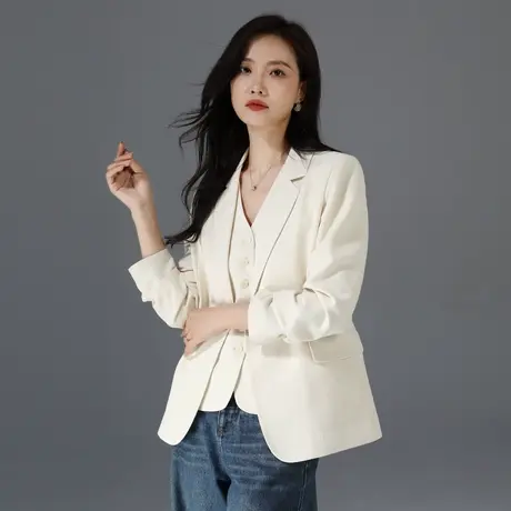 米色休闲西装外套女2025年春秋新款高级感女装上衣秋季长袖小西服图片