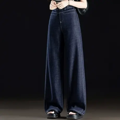 阔腿牛仔裤女2025新款夏季薄款天丝丹宁蓝裤子高腰显瘦窄版直筒裤图片