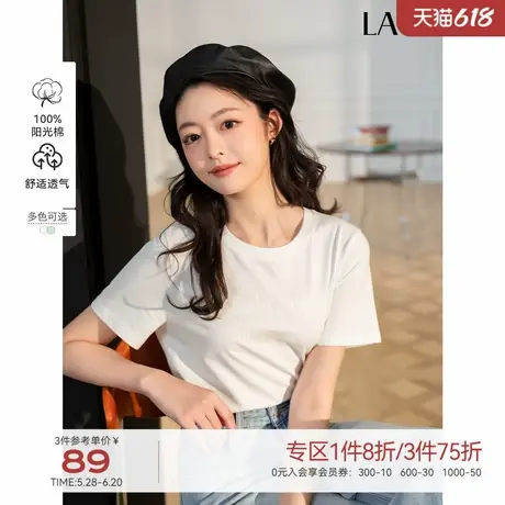 LAGOGO简约淡人纯棉T恤女拉谷谷2025春夏季新款舒适印花短袖上衣商品大图