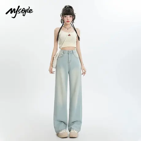 MJ STYLE莱赛尔冰丝牛仔裤女2025夏季新款高腰宽松垂感显瘦直筒裤商品大图