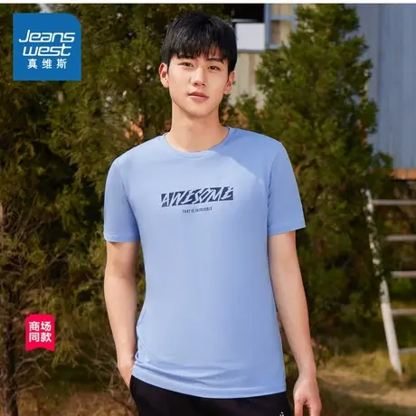 JW真维斯男装2025春季新款 男款时尚圆领字母印花短袖休闲纯棉T恤商品大图