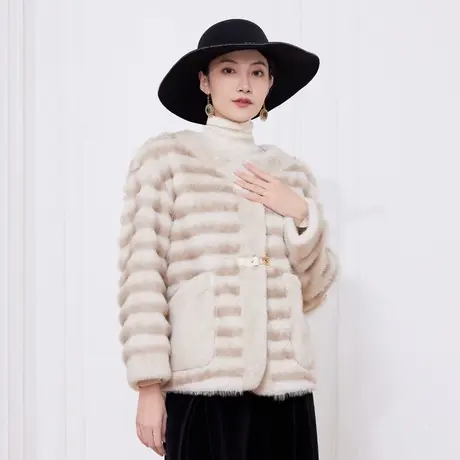 希区瑞普新款设计感外套立体剪裁皮扣环保仿水貂皮草商品大图