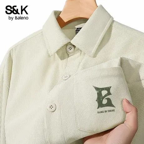 班尼路S&K奶油杏重磅灯芯绒长袖衬衫男早秋穿搭叠穿衬衣外套男款图片