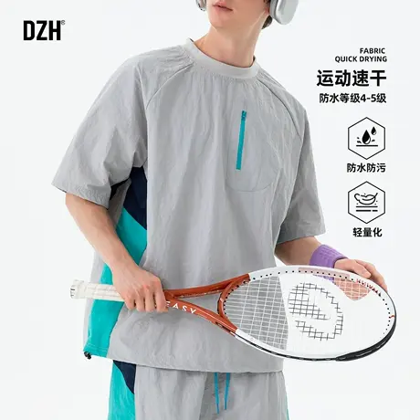 男士宽松速干短袖男t恤2025新款户外运动防泼水上衣衣服男款半袖商品大图